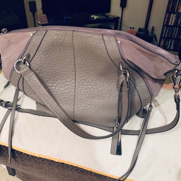 Grey/Taupe Leather Hand bag with shoulder and crossbody strap - Picture 1 of 2
